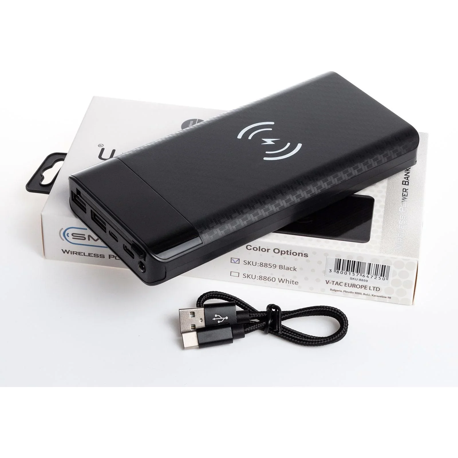 VT-3508 Netzteil mit drahtloser QI-Ladefunktion - 20.000mah - einschließlich Mikro-USB-Kabel - schwarz - 1