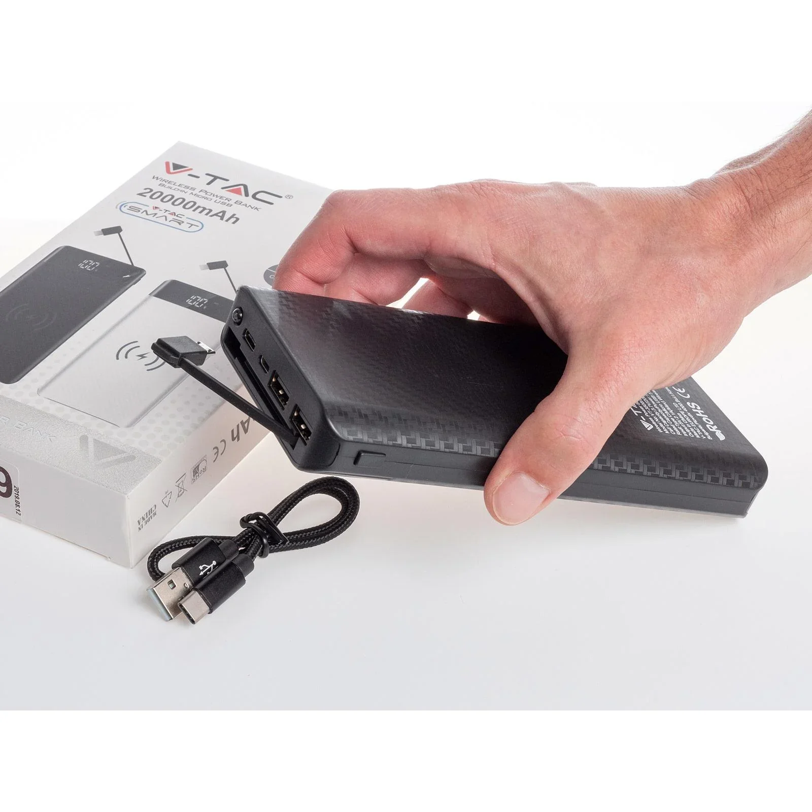 VT-3508 Netzteil mit drahtloser QI-Ladefunktion - 20.000mah - einschließlich Mikro-USB-Kabel - schwarz - 2