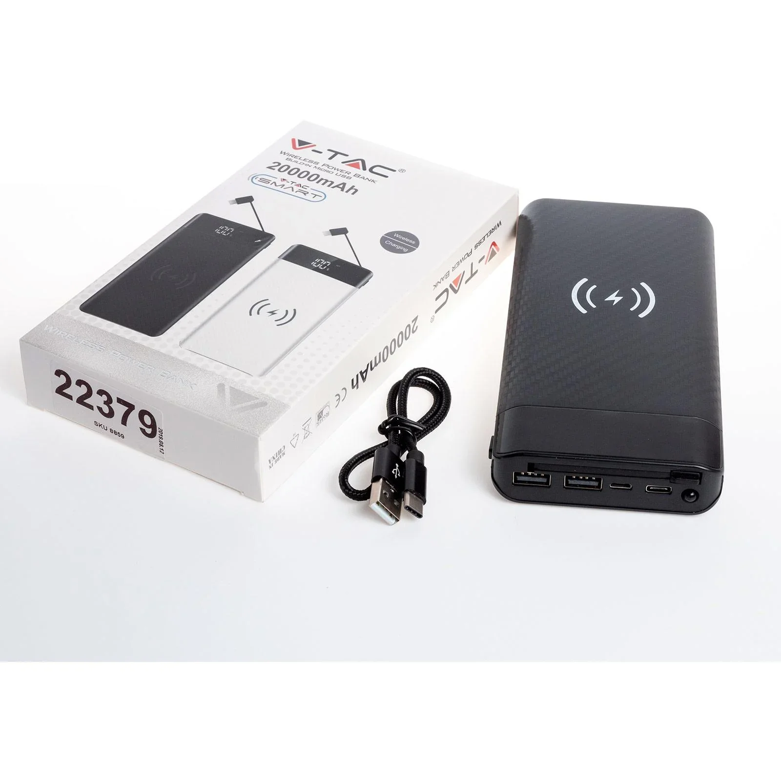 VT-3508 Netzteil mit drahtloser QI-Ladefunktion - 20.000mah - einschließlich Mikro-USB-Kabel - schwarz - 4