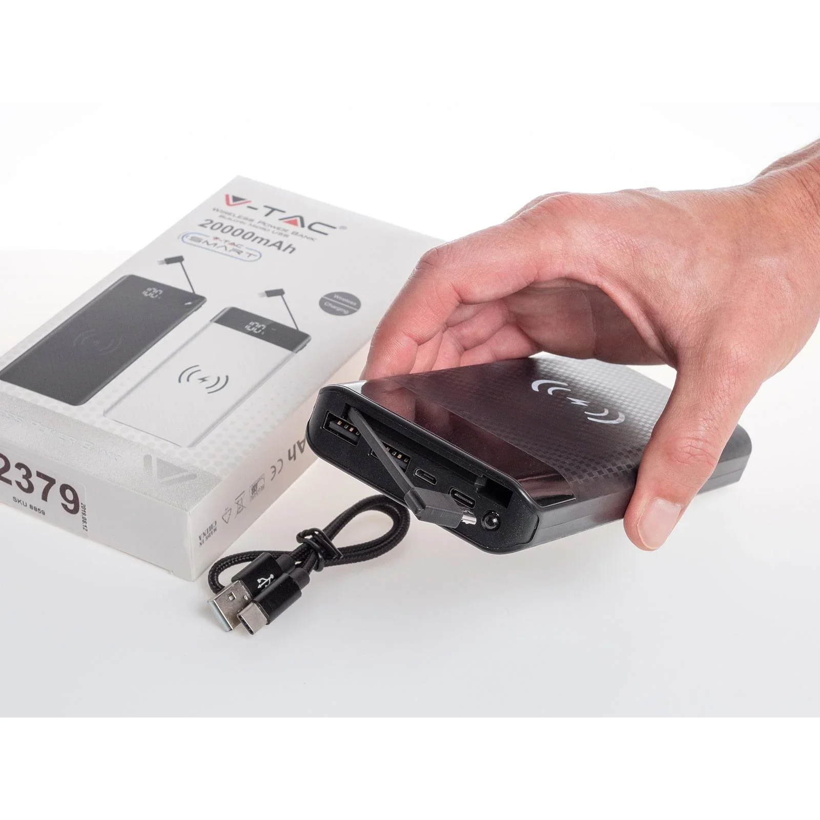 VT-3508 Netzteil mit drahtloser QI-Ladefunktion - 20.000mah - einschließlich Mikro-USB-Kabel - schwarz - 5