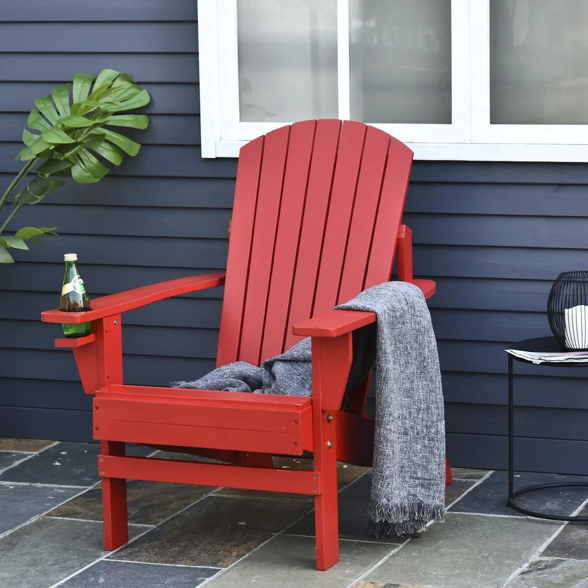 Adirondack-Gartenstuhl mit Becherhalter Gartenliege Balkonstuhl Massivholz Rot 97 x 72,5 x 93 cm - 0