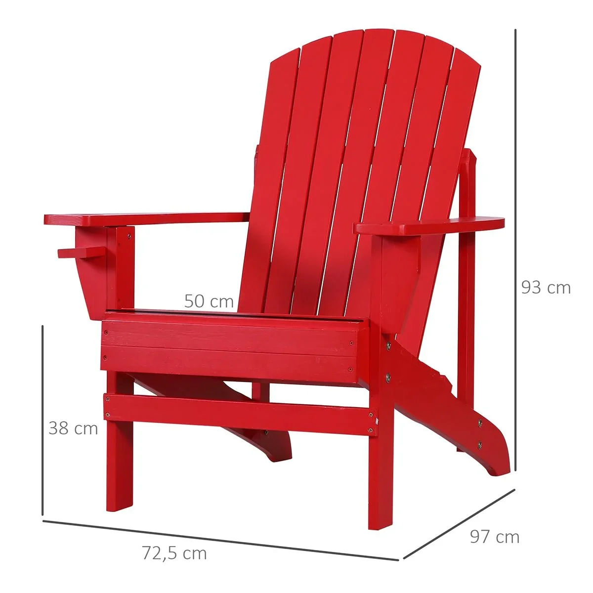 Adirondack-Gartenstuhl mit Becherhalter Gartenliege Balkonstuhl Massivholz Rot 97 x 72,5 x 93 cm - 2