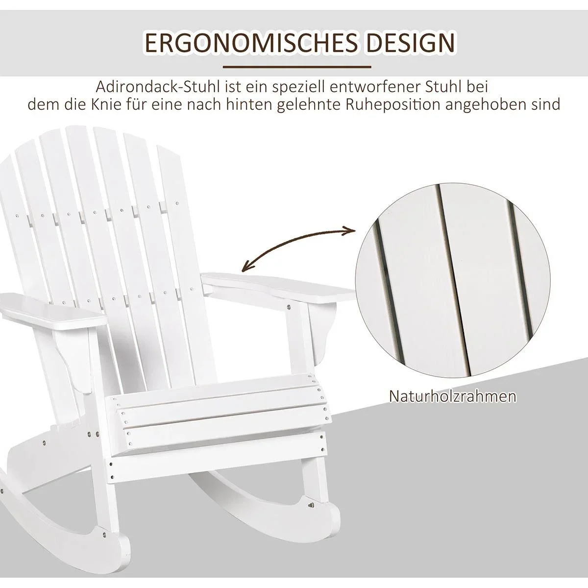 Adirondack Gartenstuhl Schaukelstuhl Schaukelsessel Gartensessel Gartenmöbel Balkonstuhl Weiß 77 x 94 x 97 cm - 2