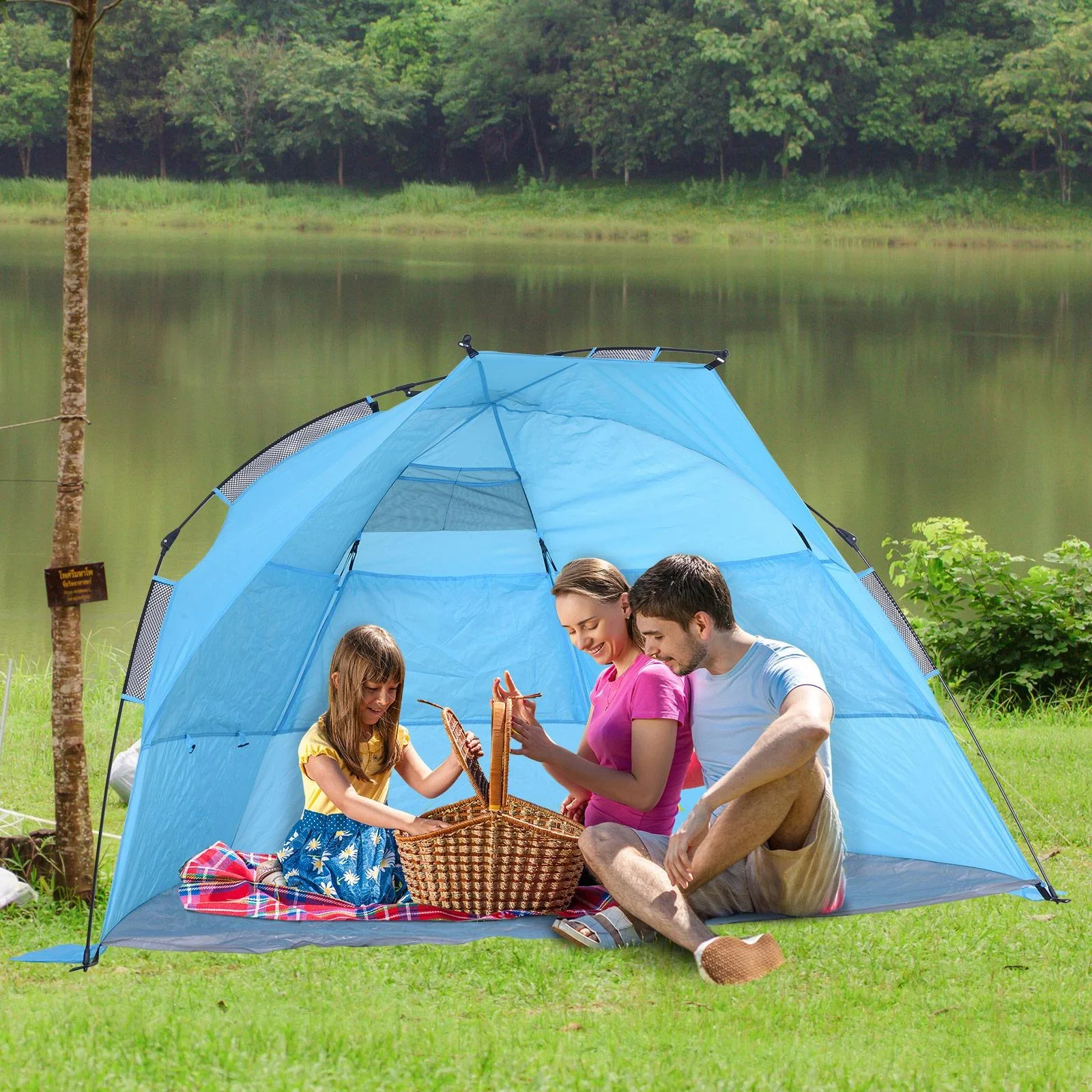 Automatik Strandmuschel Pop up Zelt mit Tragetasche 2 4 Personen 250 x 140 x 140 cm - 2