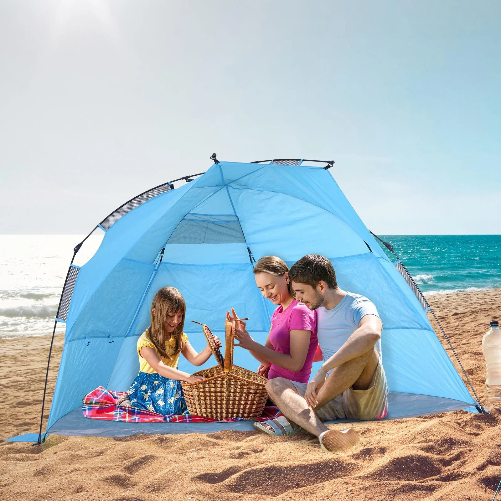 Automatik Strandmuschel Pop up Zelt mit Tragetasche 2 4 Personen 250 x 140 x 140 cm - 5