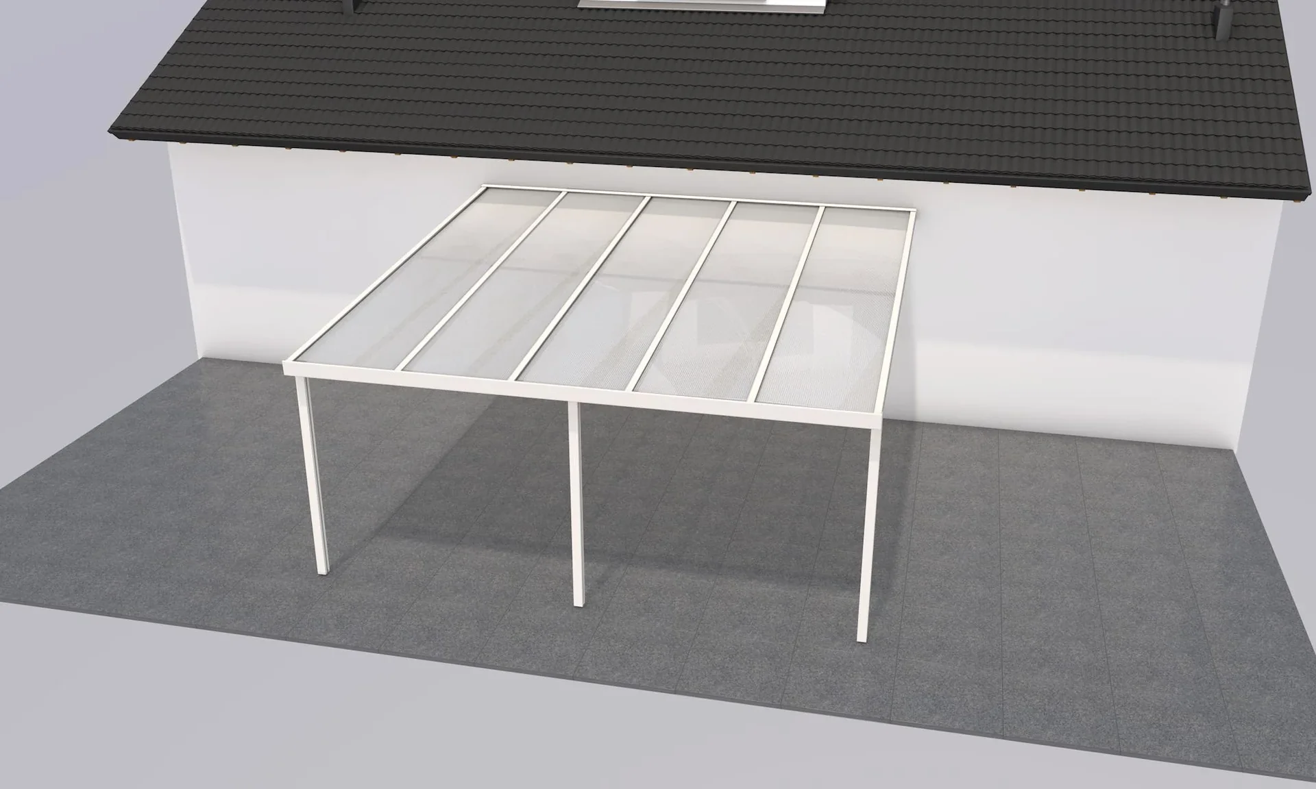 Terrassendach Premium, weiß, 5100 x 5060 mm - Polycarbonat Stegplatten 16 mm, weiß gestreift - 0