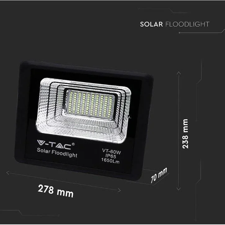 VT-60W Solar-Flutlicht mit Solarpanel - 1650 Lm - 6000K - Schwarz - 4