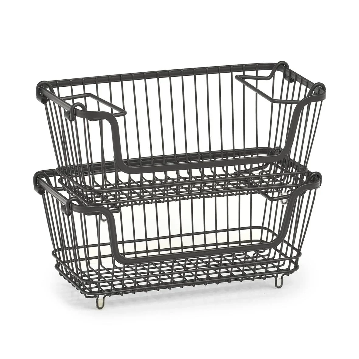 Vorratskorb, stapelbar, Metall, schwarz - 0