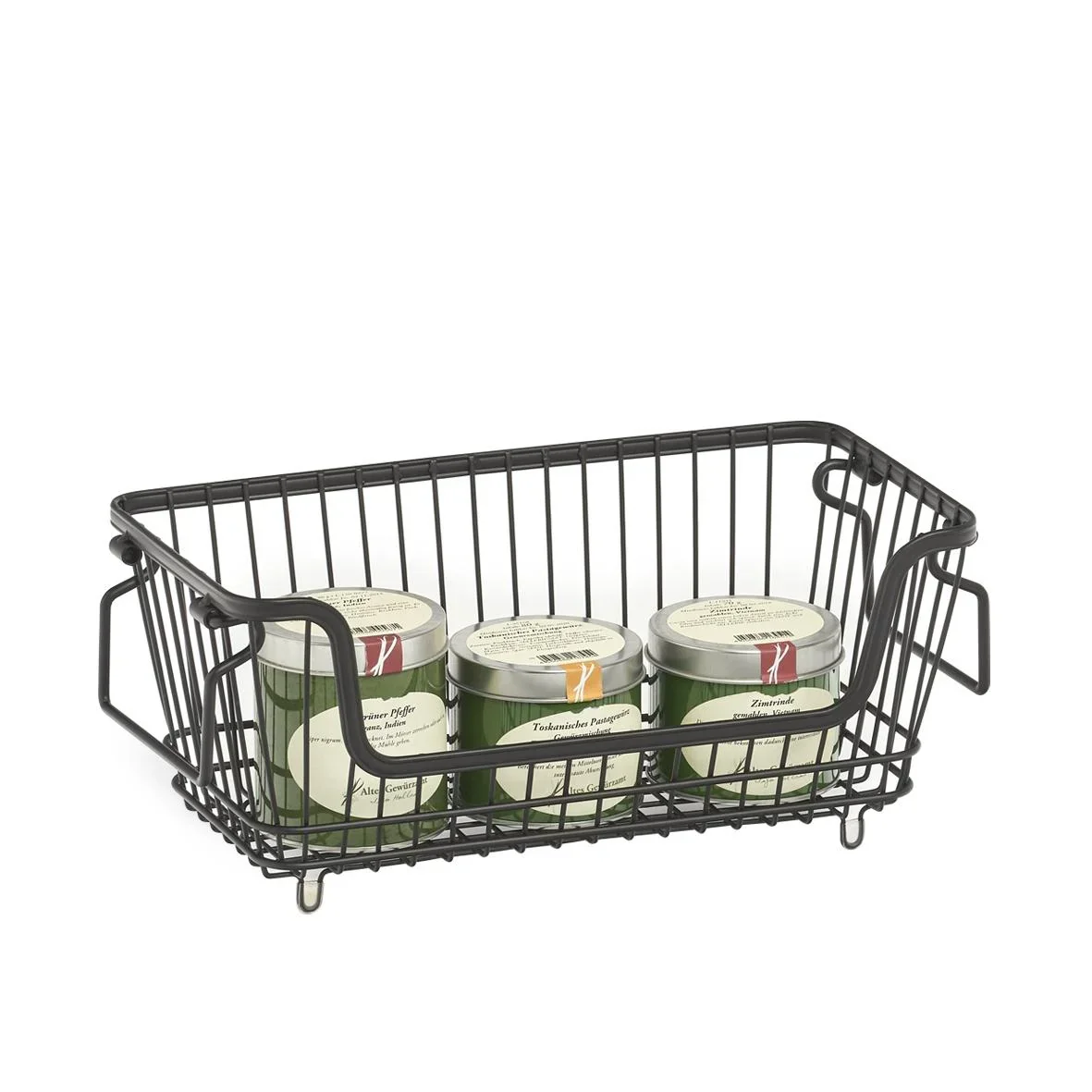 Vorratskorb, stapelbar, Metall, schwarz - 1