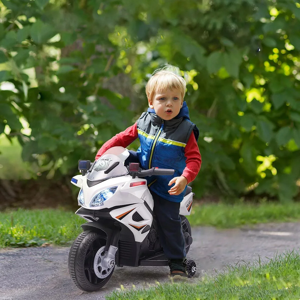 Kinder Polizei Elektromotorrad Polizeimotorrad Elektroauto Kinderwagen für 18 bis 36 Monaten mit 2 Scheinwerfer Polizeil - 2