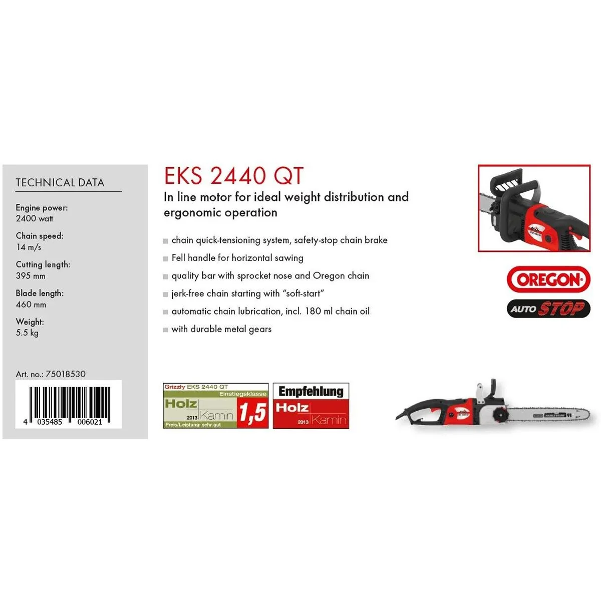 Elektro-Kettensäge EKS2440QT- 2400W - 46 cm - 3