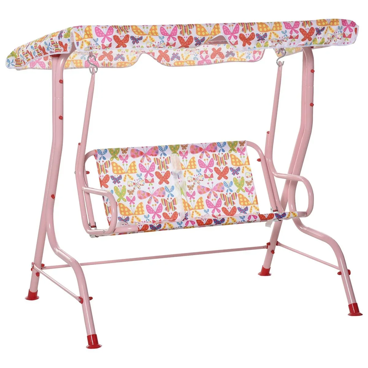 Kinder Hollywoodschaukel Kinderschaukel mit Sonnendach 2-Sitzer Gartenschaukel für 3-6 Jahre Metall Rosa 110L x 70B x 11 - 1