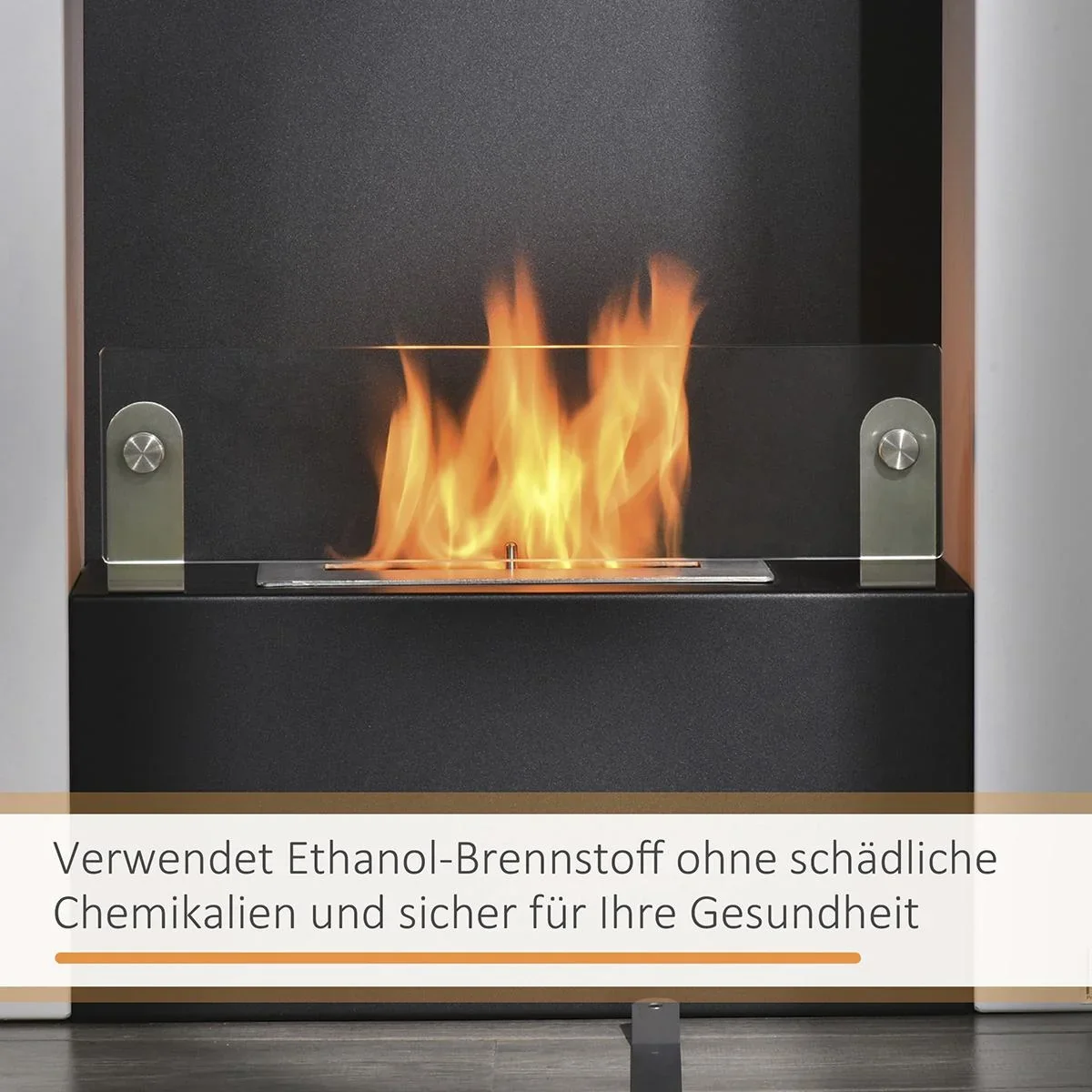 Ethanol-Kamin Bio-Ethanol-Brenner 2000W 1,5L 3 Std. Stahl Edelstahl gehärtetes Glas Weiß+Schwarz 60 x 20 x 79 cm - 3