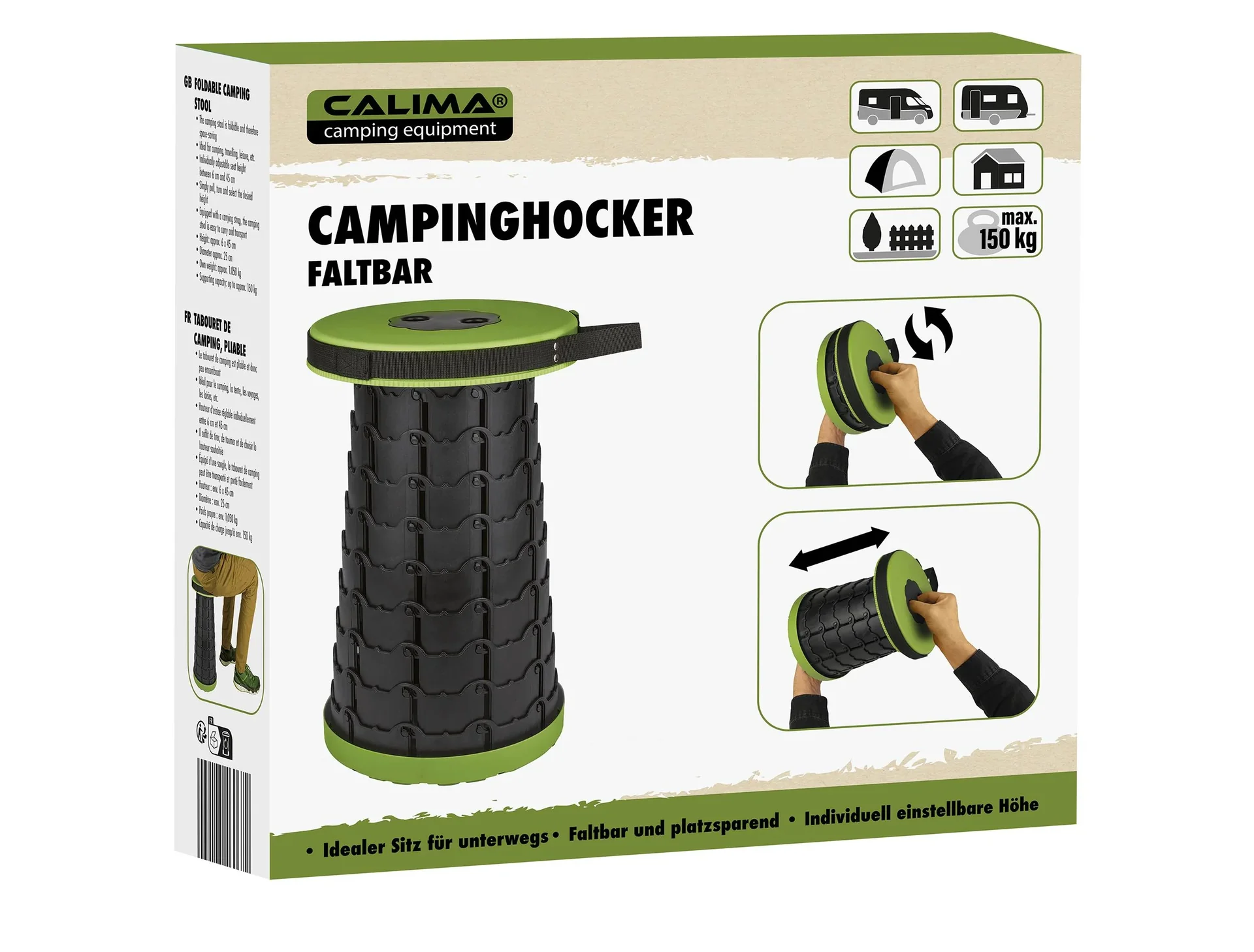 Camping Falthocker, Sitzfläche 25 cm, Tragkraft 150 kg - 6