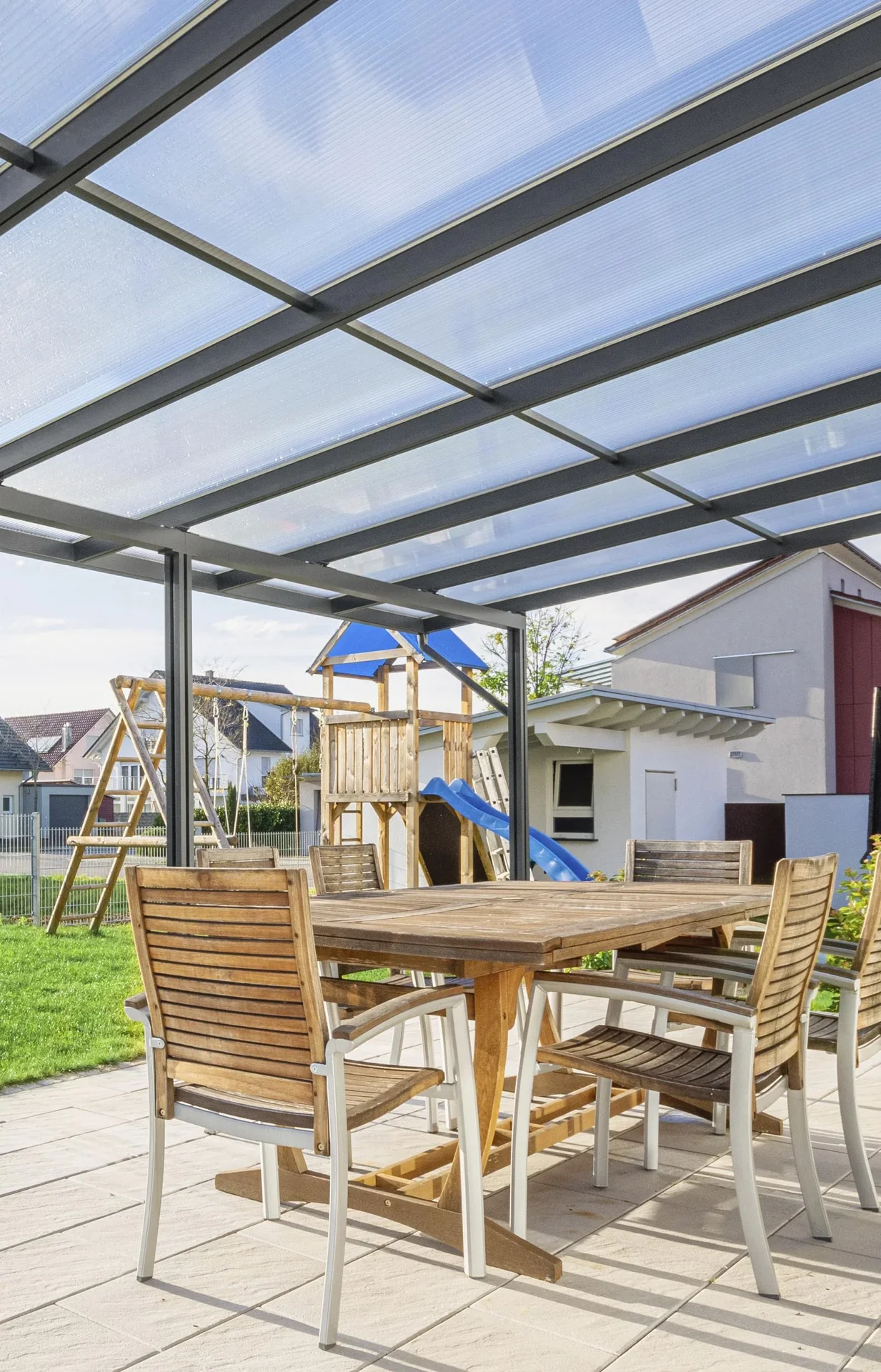 Terrassendach Premium, anthrazit, 6110 x 4060 mm - Polycarbonat Stegplatten 16 mm, klar - 4