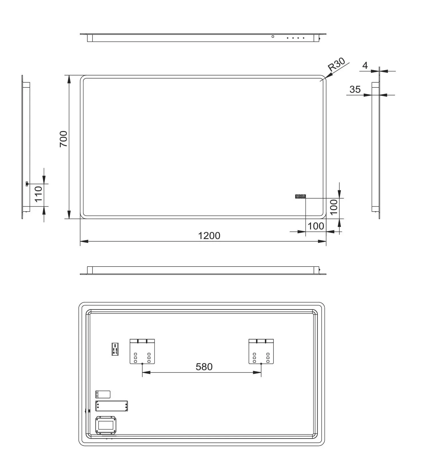 Badezimmerspiegel mit Beleuchtung, "Sun" - 120 x 70 cm - Lichtumrahmung - Lichtfarbe neutralweiß - Digitaluhr - 1