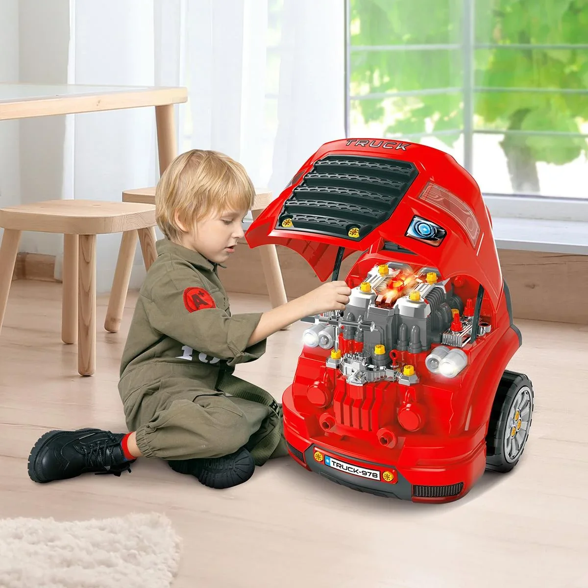 Kinder Motor Werkstatt Werkbank 61-teilig mit Schraube Spin-Schraube RC Autoschlüssel simulierten Sperren Arbeitsplatte - 1