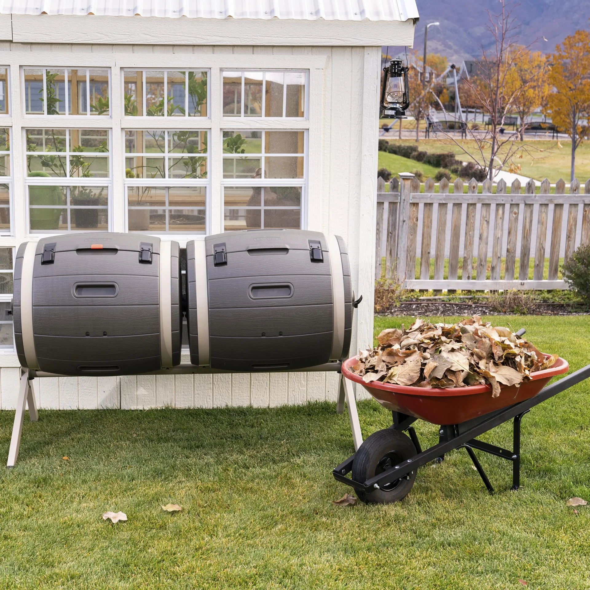 Kunststoff Komposter Doppelkomposter Fass 380 L, 79x165x109 cm Schwarz - 6