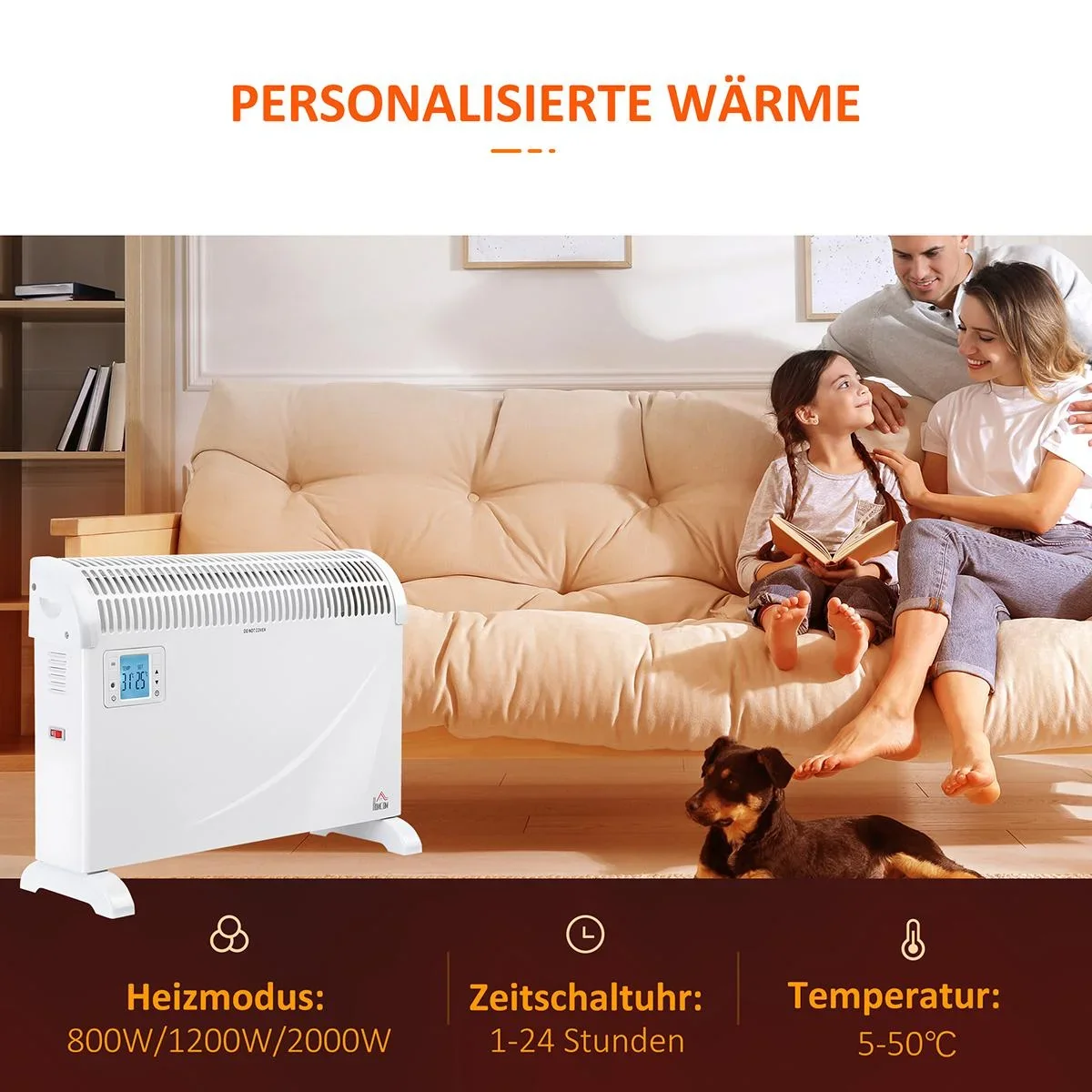 Heizgerät Heizlüfter 2000W mit 3 Stufen Warm 24-Stunden-Timer Metall Kunststoff Weiß 58,5 x 20 x 43 cm - 1
