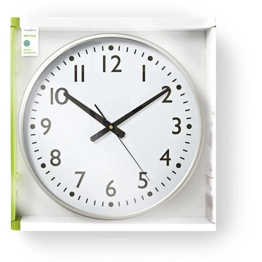 Nedis Wanduhr - 38 cm Durchmesser mit gut lesbaren Zahlen - Silber - 1