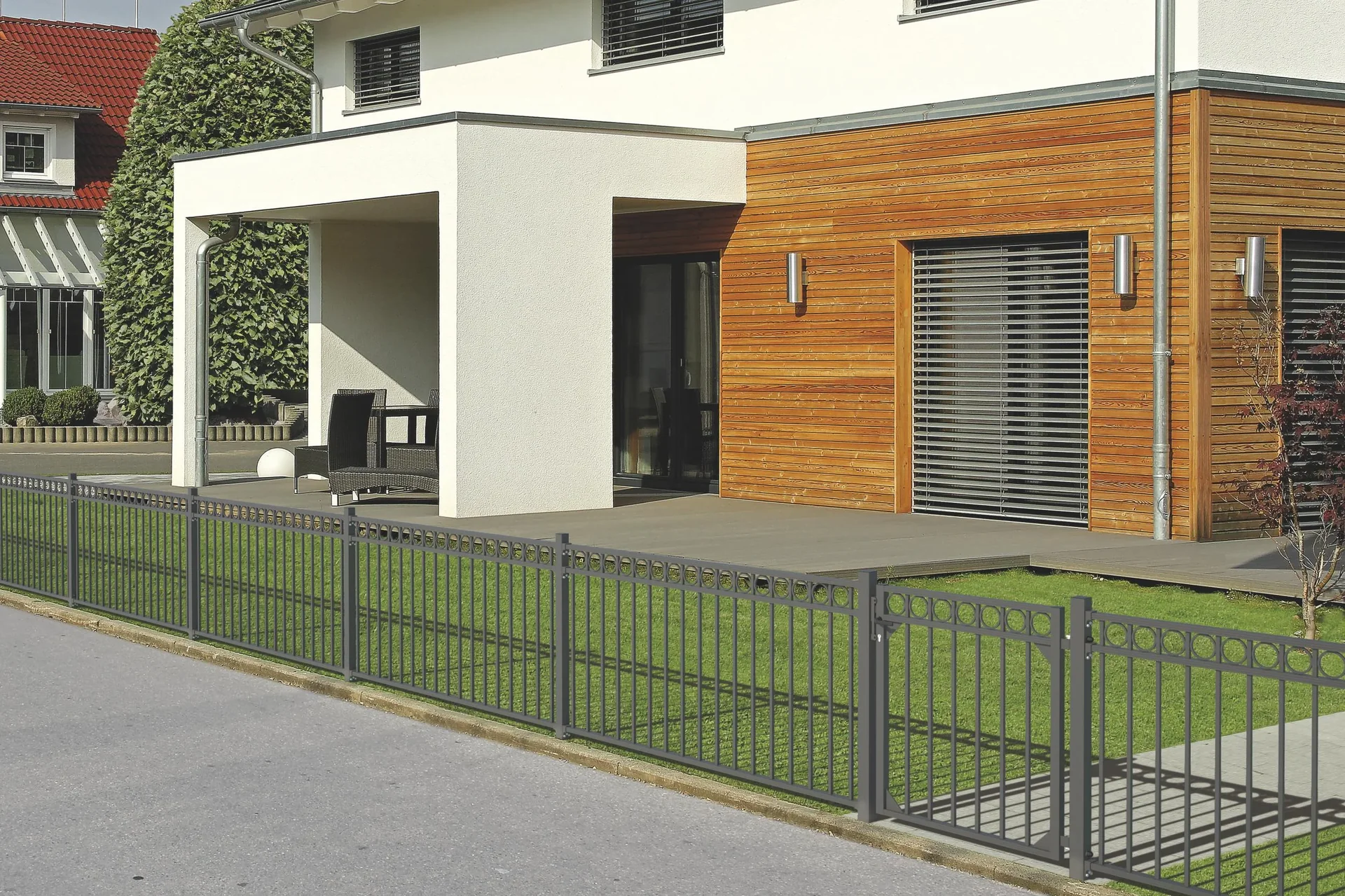 Zaunkomplettset Circle, zum Aufschrauben, anthrazit, Höhe 120 cm, Länge 10 m - 1