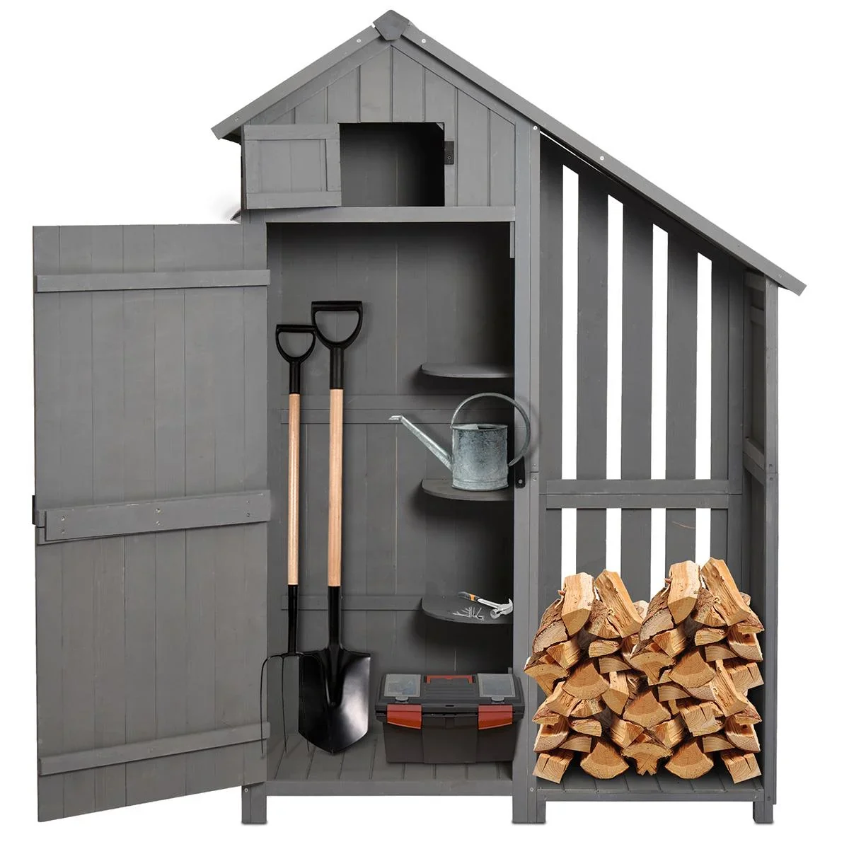 Gartenschrank Holz Geräteschuppen Gartenhaus Geräteschrank Holzhütte Giebeldach Grau+ Schwarz 129 x 51,5 x 180 cm - 2