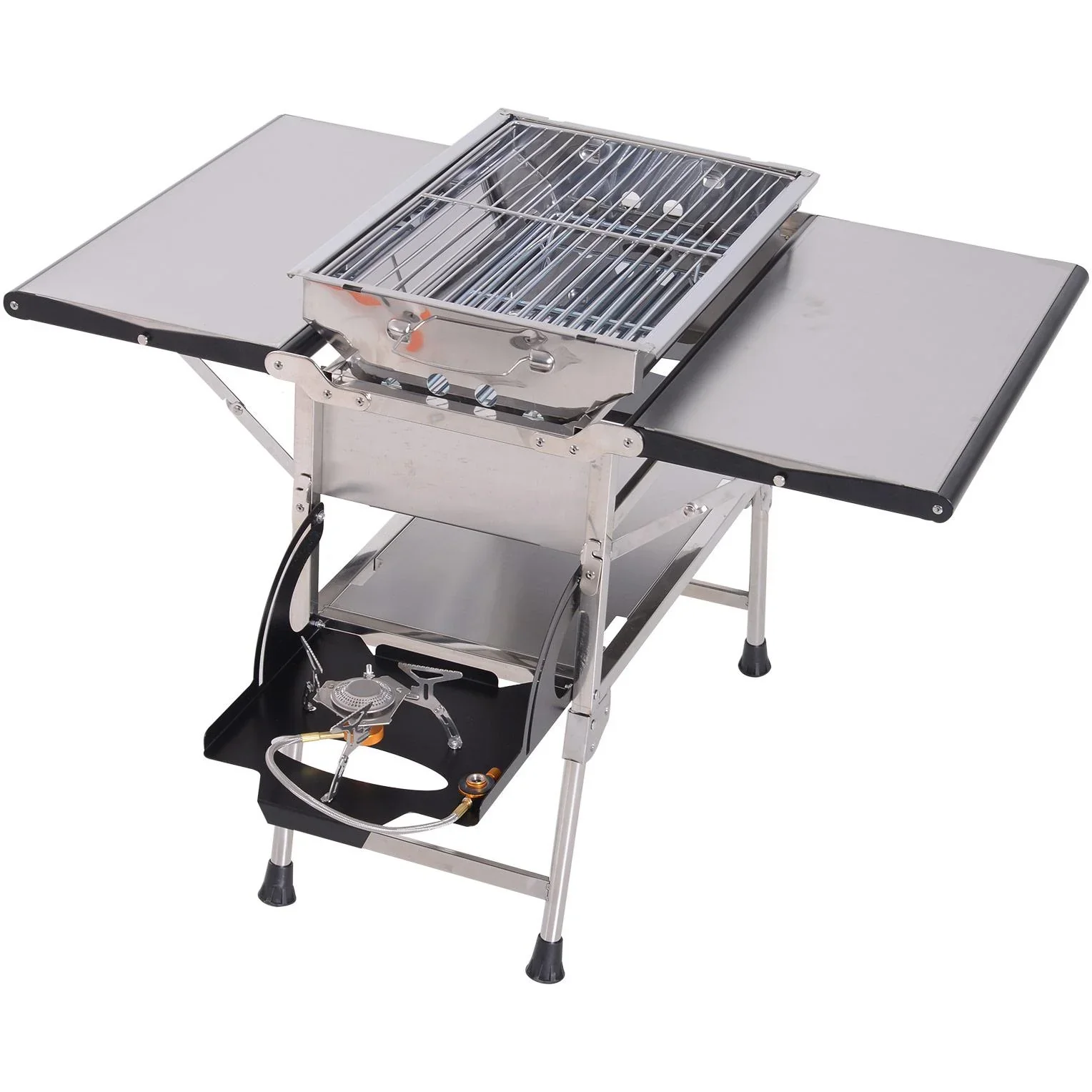 Klappgrill Gasgrill Standgrill tragbar Tischgrill Camping Garten BBQ Edelstahl Silber 58 x 34,2 x 34 cm - 3