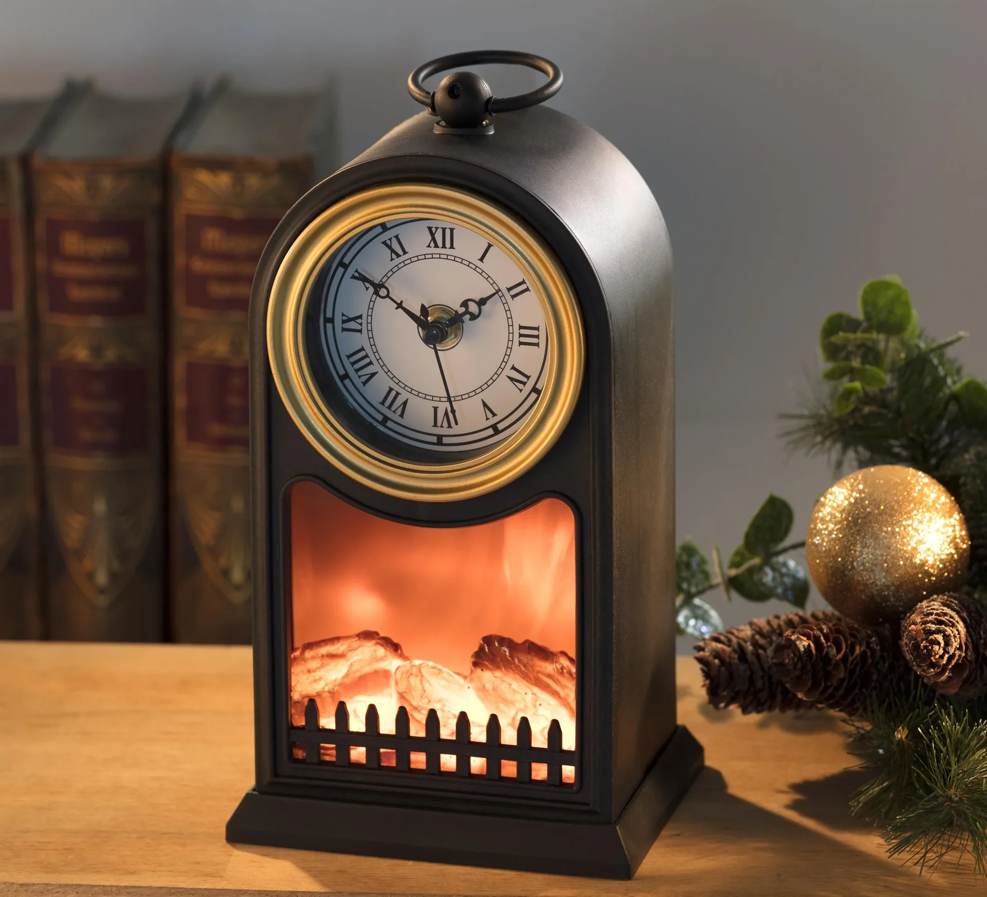 Kamin mit Uhr schwarz - 0