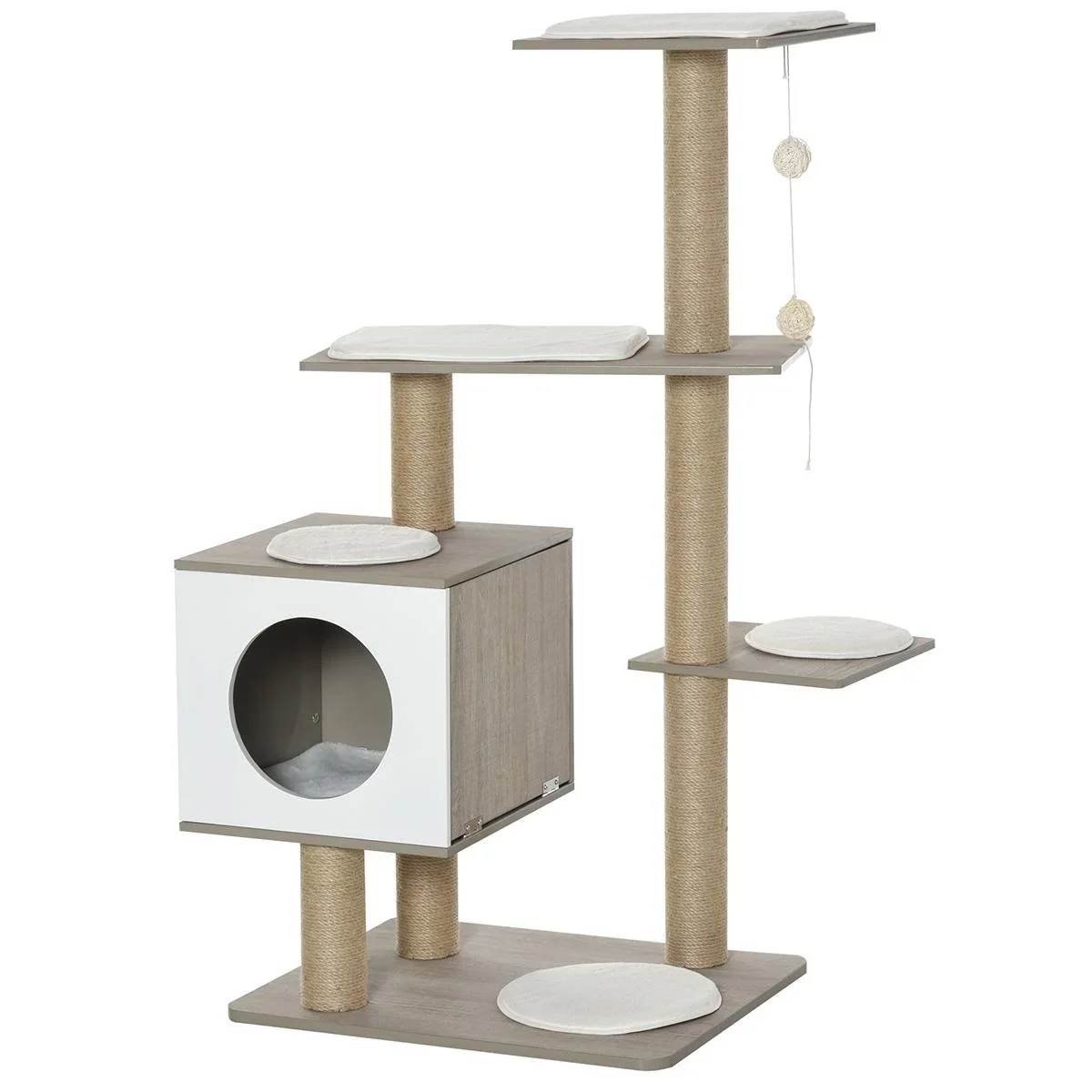 Kratzbaum Katzenbaum Kletterbaum für Katzen Mehrstufiges Multiaktivitätszentrum mit Katzenhöhle Rampe Weichkissen E1 MDF - 1