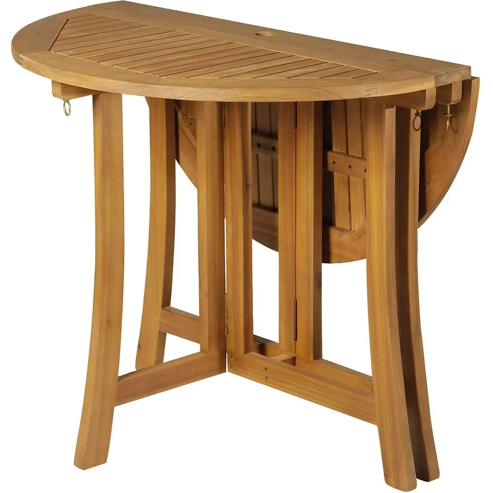 Klapptisch Beistelltisch Gartentisch Holztisch klappbar mit Schirmloch Akazie Natur Ø90 x 78 cm - 0