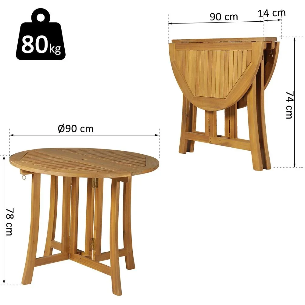 Klapptisch Beistelltisch Gartentisch Holztisch klappbar mit Schirmloch Akazie Natur Ø90 x 78 cm - 1