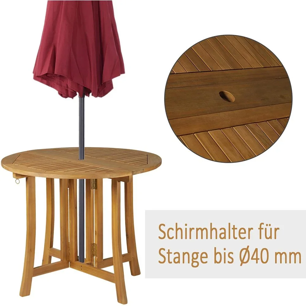 Klapptisch Beistelltisch Gartentisch Holztisch klappbar mit Schirmloch Akazie Natur Ø90 x 78 cm - 2