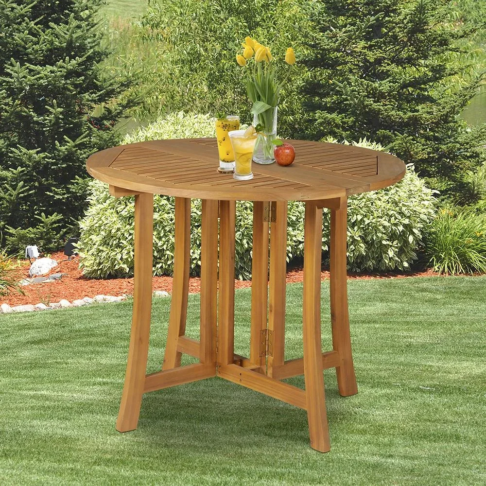 Klapptisch Beistelltisch Gartentisch Holztisch klappbar mit Schirmloch Akazie Natur Ø90 x 78 cm - 3