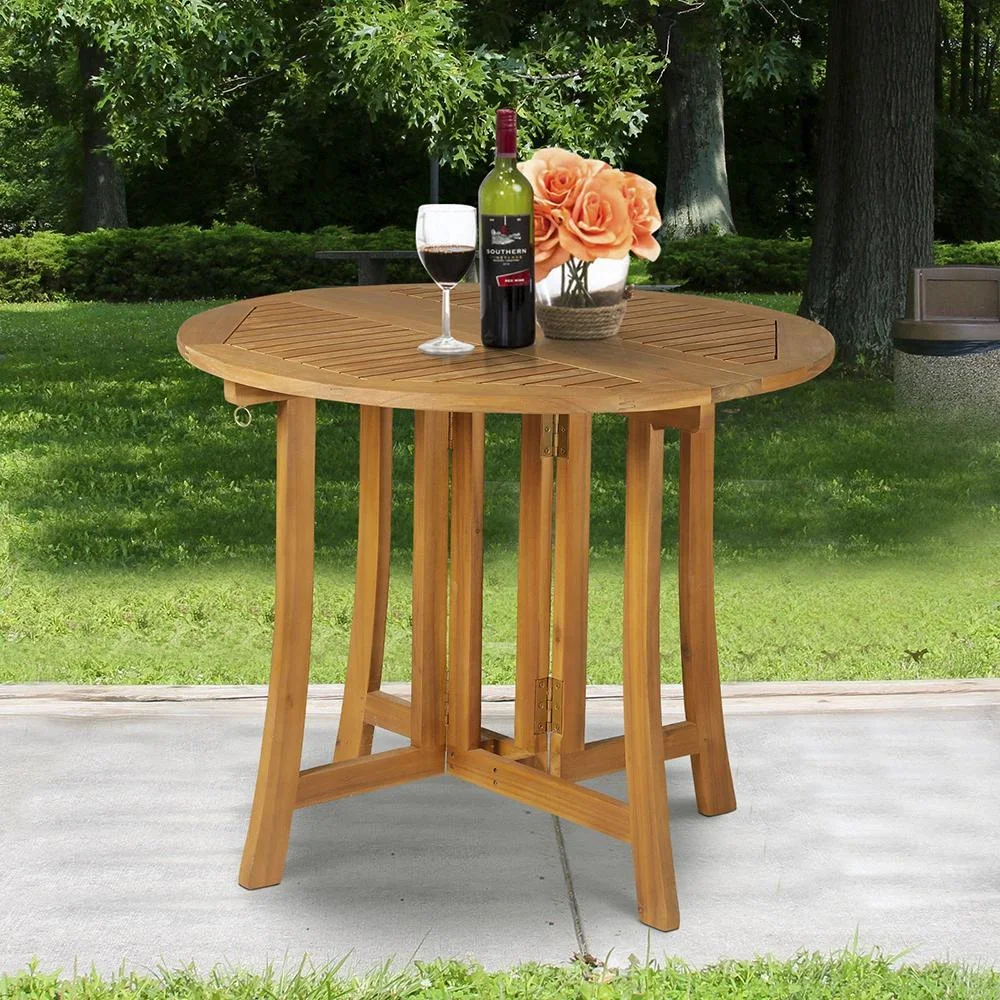 Klapptisch Beistelltisch Gartentisch Holztisch klappbar mit Schirmloch Akazie Natur Ø90 x 78 cm - 4
