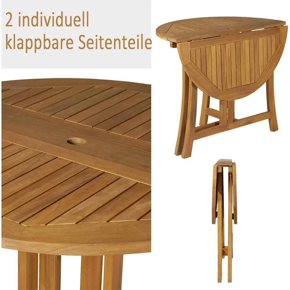 Klapptisch Beistelltisch Gartentisch Holztisch klappbar mit Schirmloch Akazie Natur Ø90 x 78 cm - 5