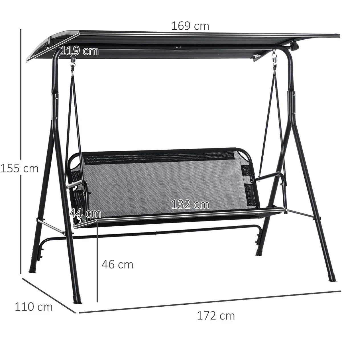 3- Sitzer Hollywoodschaukel mit Sonnendach schwarz - 8