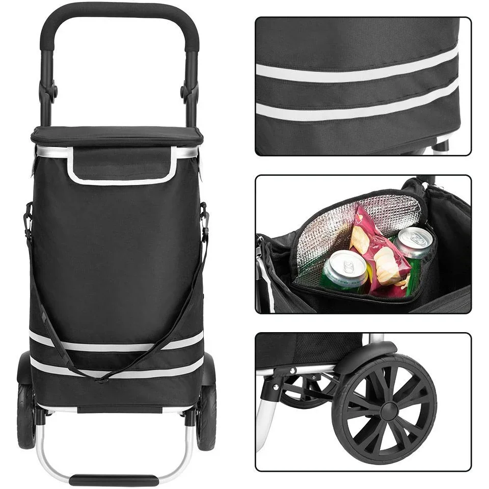 Einkaufswagen Max 25kg|Abnehmbare Einkaufstasche|Mit Kühlfach | Aluminium schwarz - 6