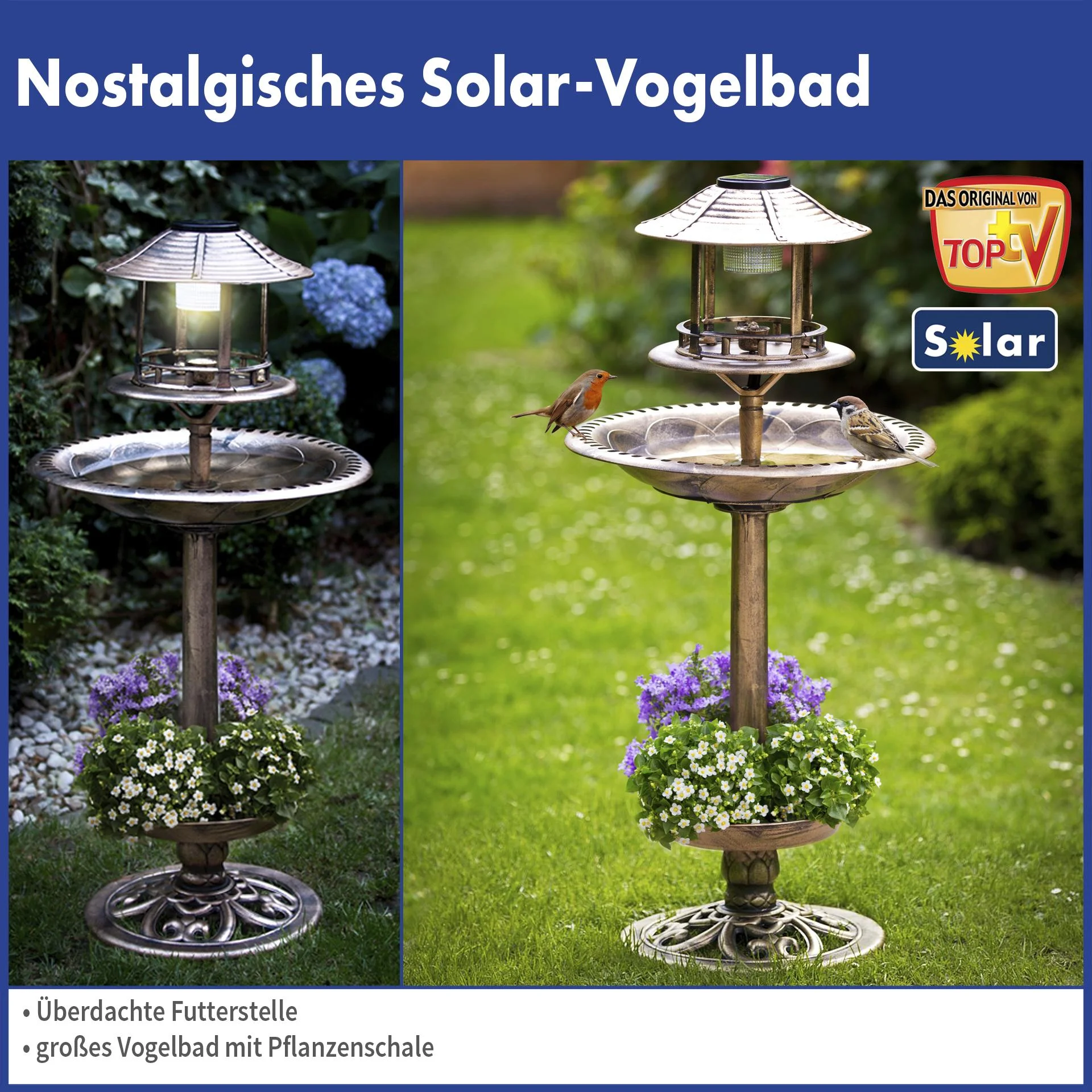 Solar Vogel-Bad 4in1, bronze - 2