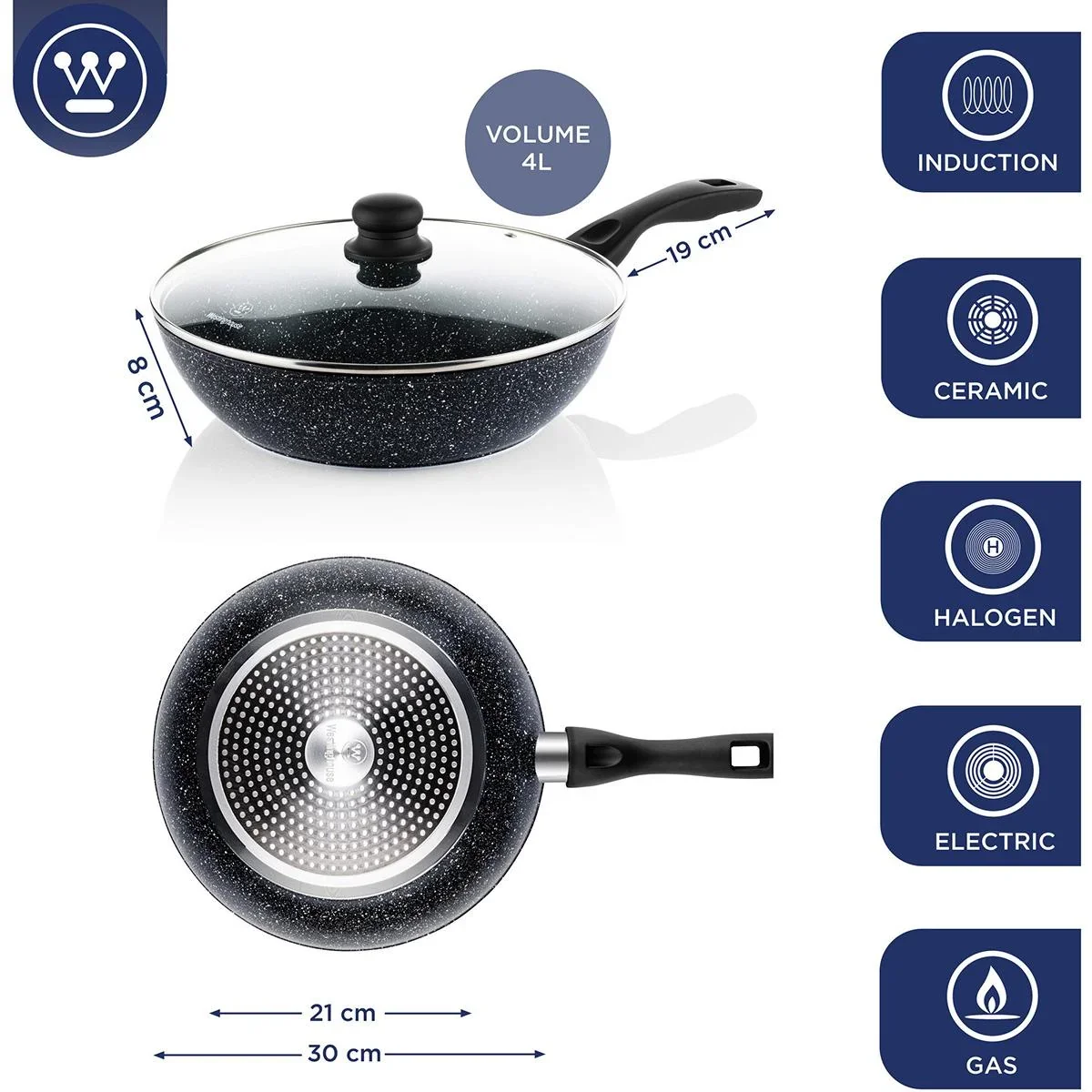 NL Schwarzer Marmor Kochset - Kochtopf 24 cm + Wokpfanne 30 cm - Schwarz - 3