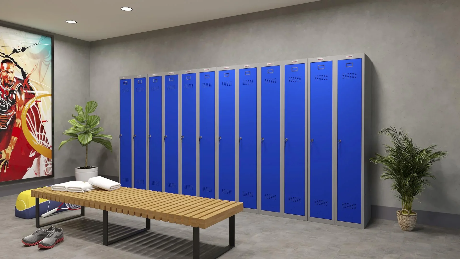 Schließfach-Spind PL-Serie - 1 Tür mit Schlüsselschloss, grau-blau - 1