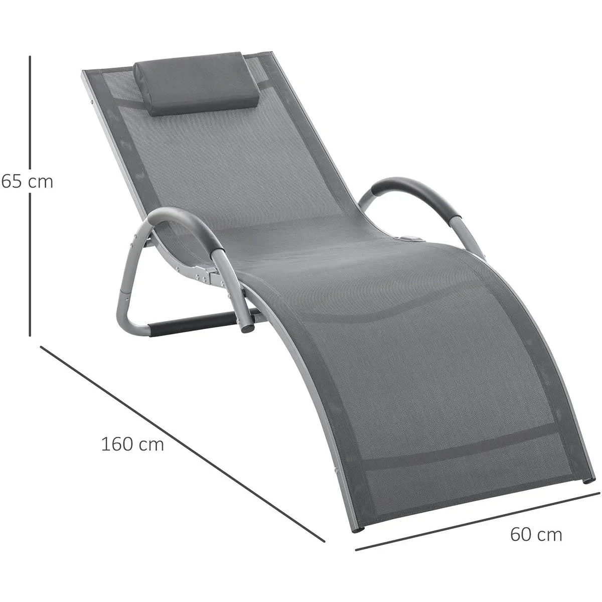 Gartenliegen mit Kissen Sonnenliege Relaxliege ergonomisch Aluminium Texteline Dunkelgrau 160 x 60 x 65 cm - 0