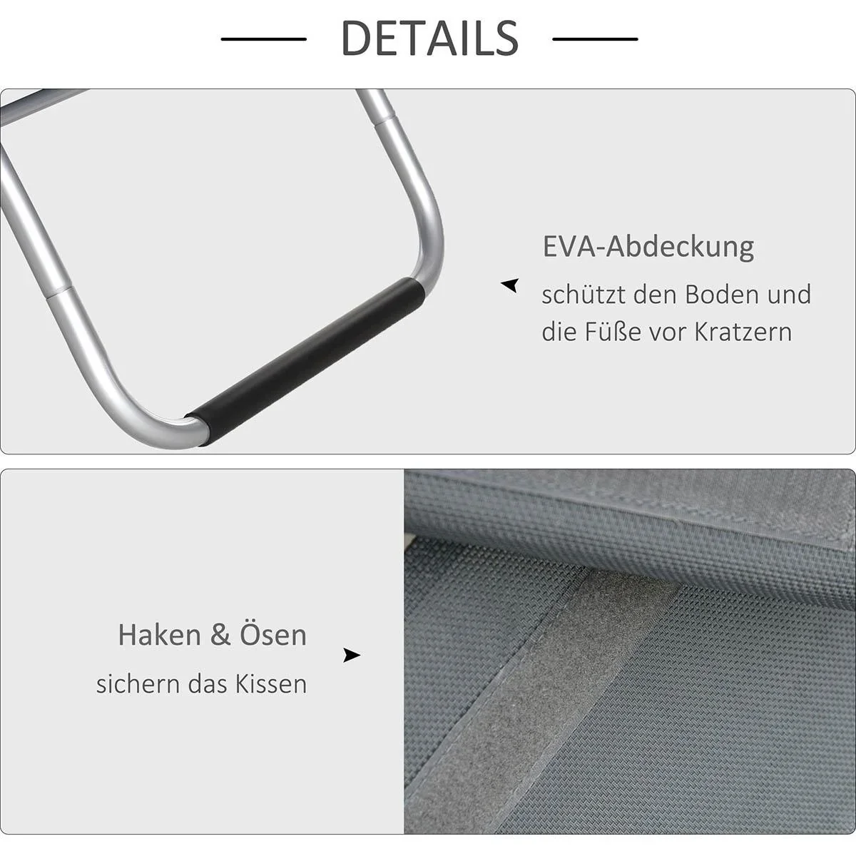 Gartenliegen mit Kissen Sonnenliege Relaxliege ergonomisch Aluminium Texteline Dunkelgrau 160 x 60 x 65 cm - 2