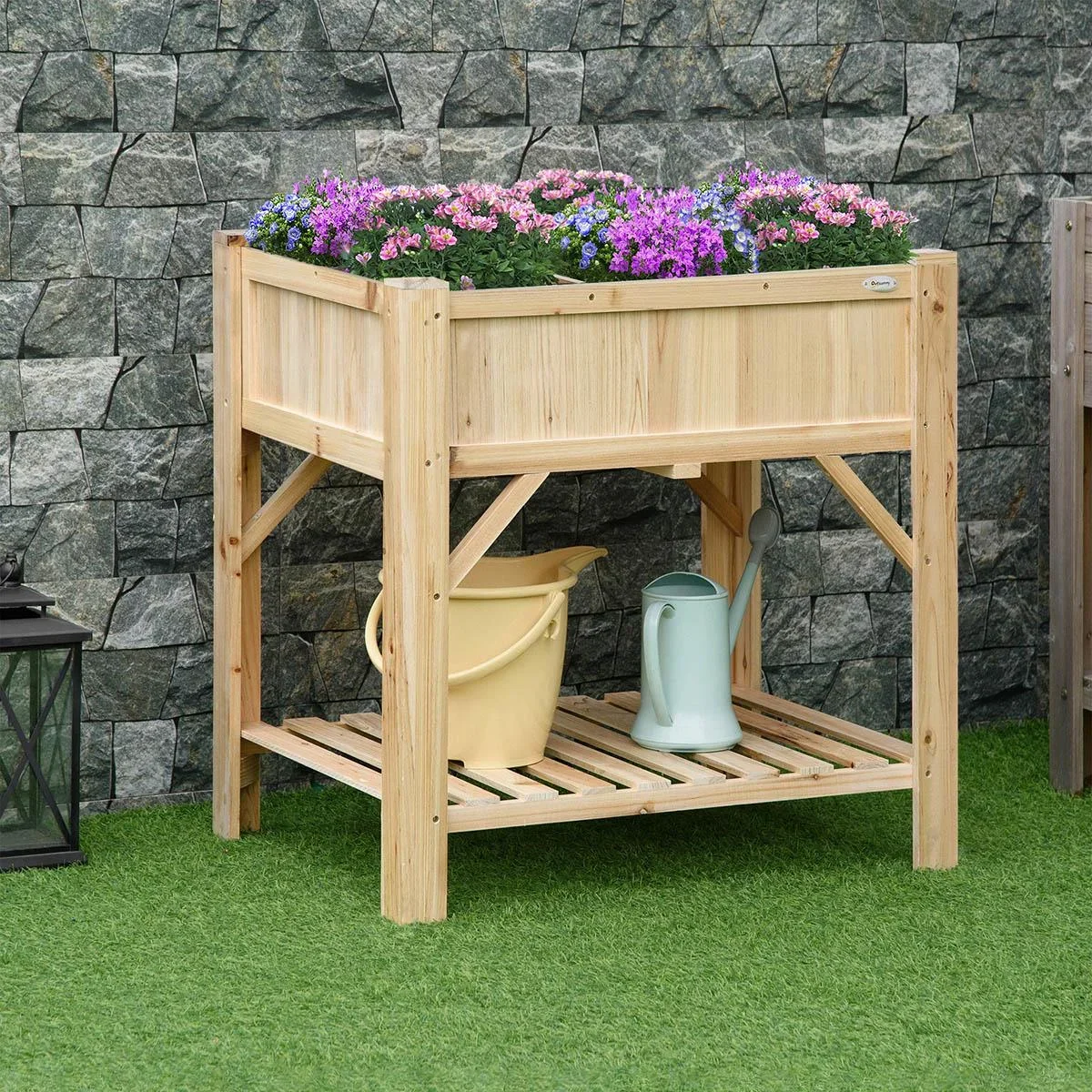 Hochbeet Holz mit 6 getrennten Anbauflächen Pflanztisch Blumenkasten Vliesstoff Natur 78,5 x 58 x 81 cm - 0