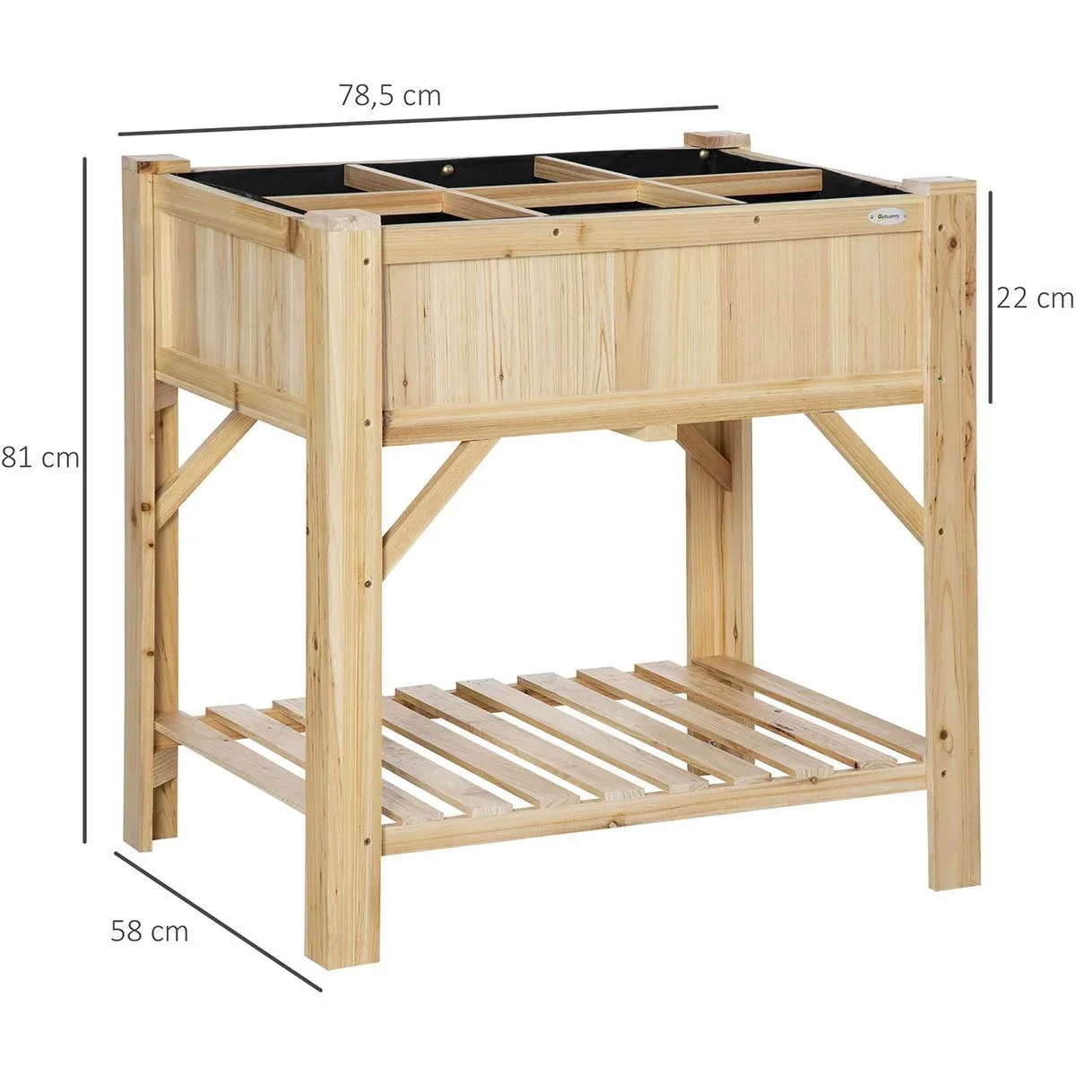 Hochbeet Holz mit 6 getrennten Anbauflächen Pflanztisch Blumenkasten Vliesstoff Natur 78,5 x 58 x 81 cm - 1