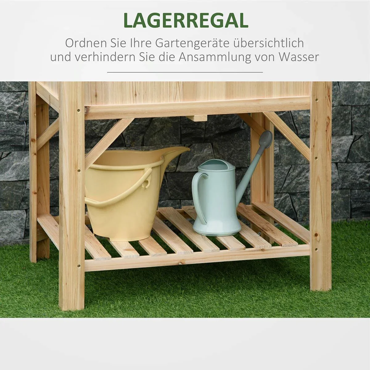 Hochbeet Holz mit 6 getrennten Anbauflächen Pflanztisch Blumenkasten Vliesstoff Natur 78,5 x 58 x 81 cm - 3