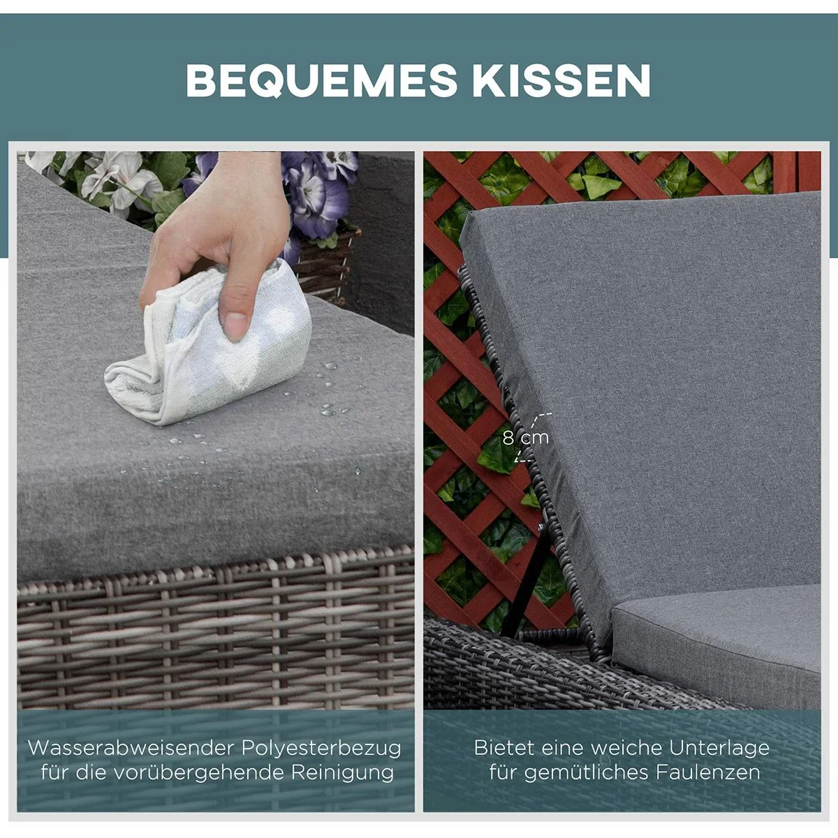 Polyrattan Gartenliege mit Kissen - 0