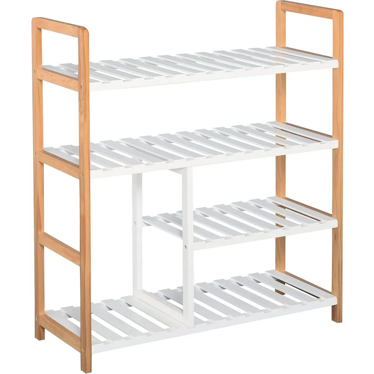 Schuhregal aus Kiefer, Schuhablage mit 4 Ablagen, Regal für Schuhe Stiefel, Schuhständer, Weiß, 68 x 26 x 78 cm - 2