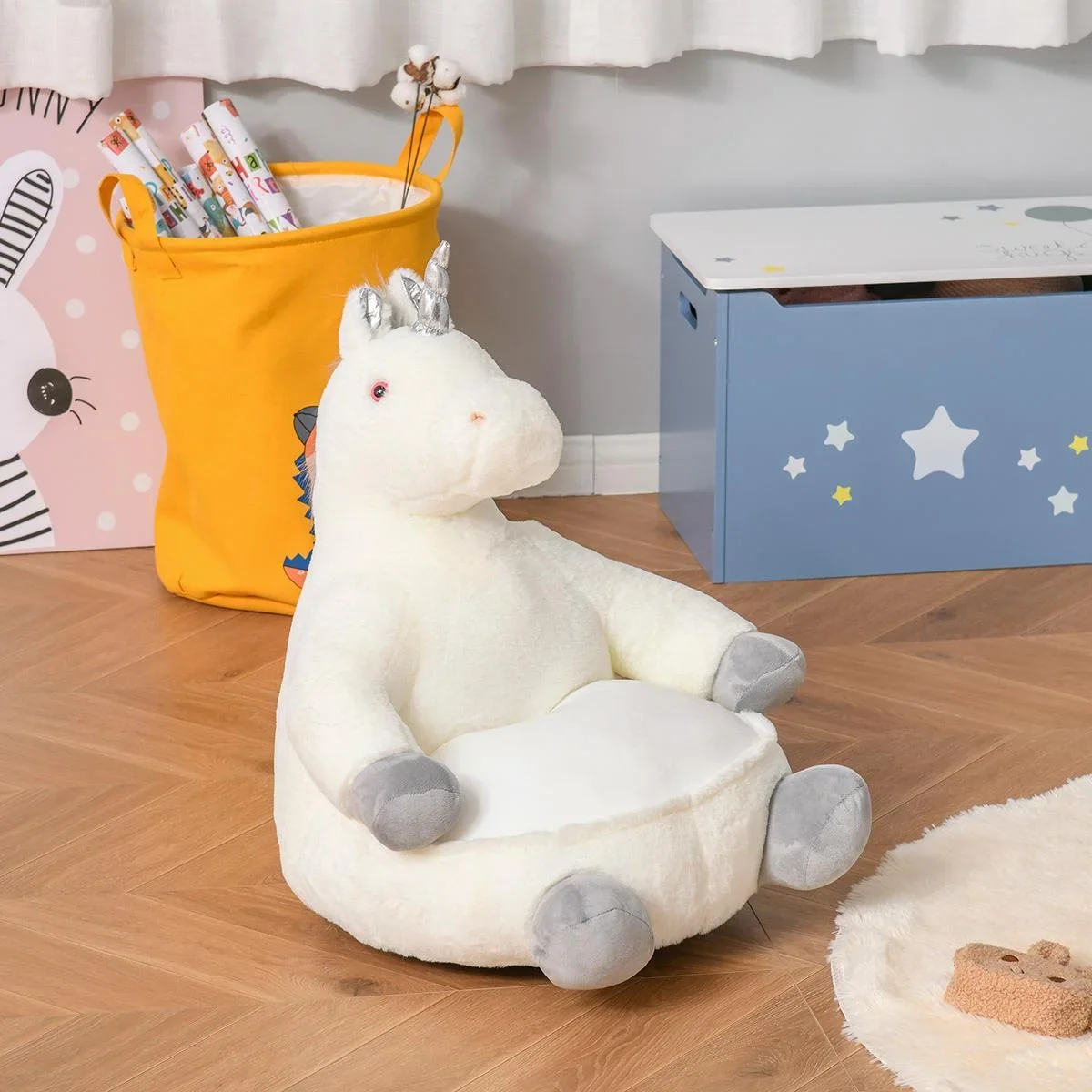 Plüsch-Kindersessel Plüschtier Kinderstuhl Sofa Einhorn für Spielzimmer Kinderzimmer für 18-36 Monaten Weiß 59 x 50 x 68 - 1