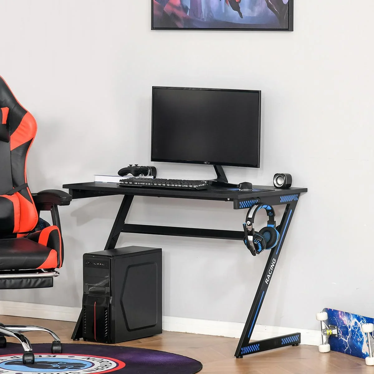 Computertisch Z-förmiges Design Schreibtisch mit Kopfhörerhaken Gaming Tisch PC Tisch Computer ergonomisch verstellbar H - 1