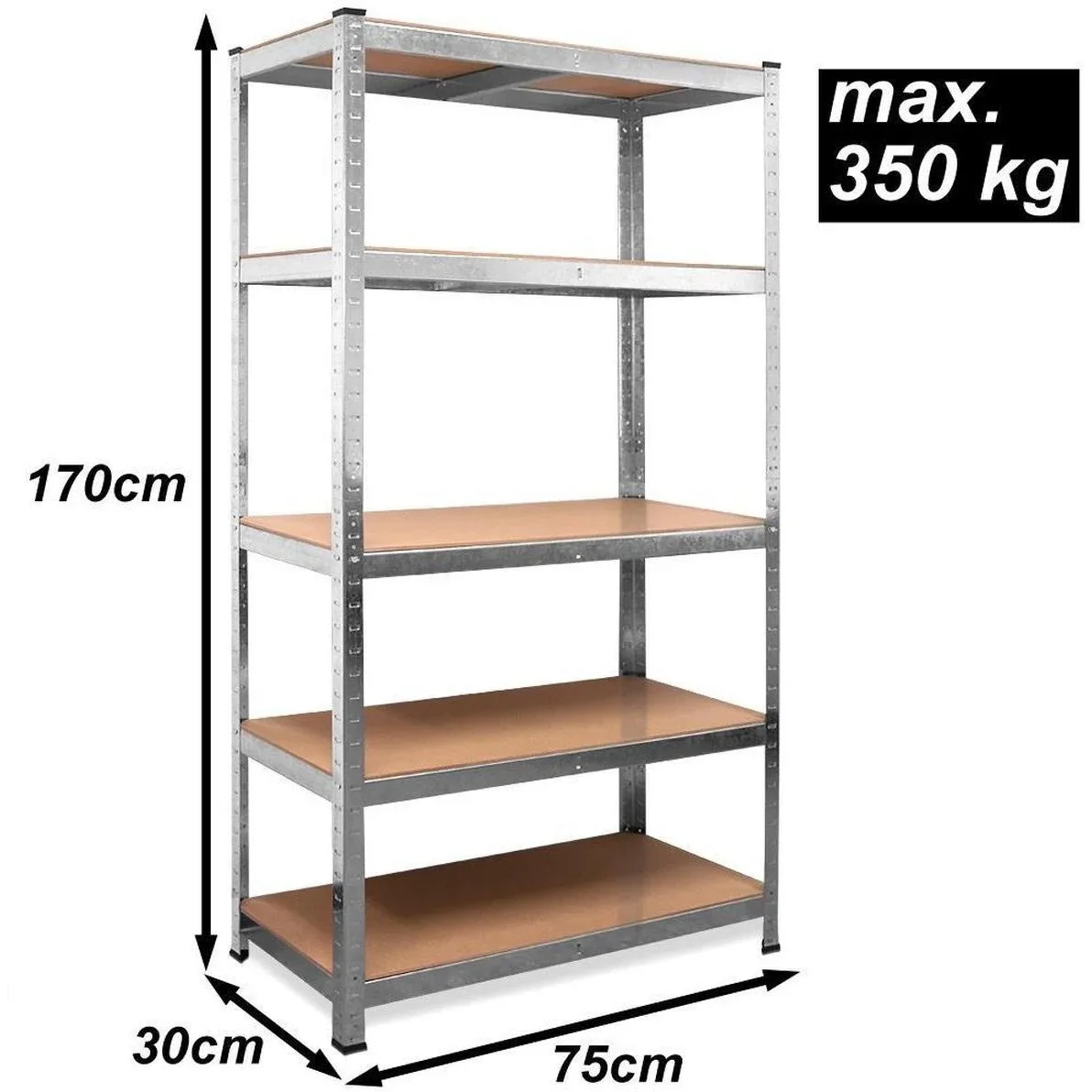 2 Regale mit 5 Böden - 175x75x30 cm - 350 kg - 3